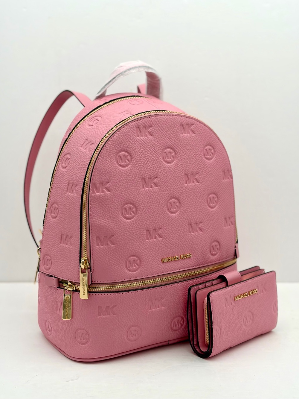 Michael Kors Pink Embossed Leather Backpack with Matching Wallet